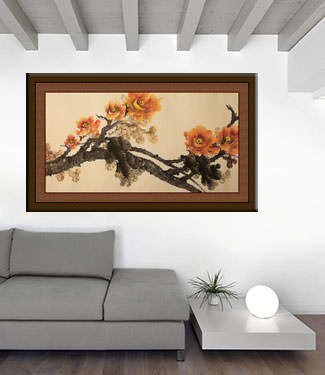 Colorful Antique-Style Peony Flowers Painting living room view
