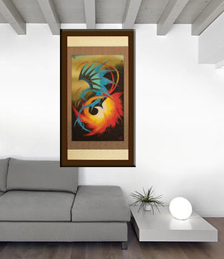 Dragon and Phoenix - Yin Yang Swirl - Large Painting living room view