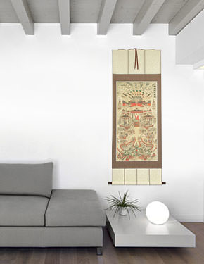 Buddhist Paradise Altar Print - Large Wall Scroll living room view