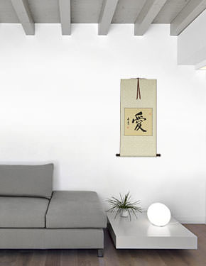 LOVE - Chinese / Japanese Calligraphy Scroll living room view