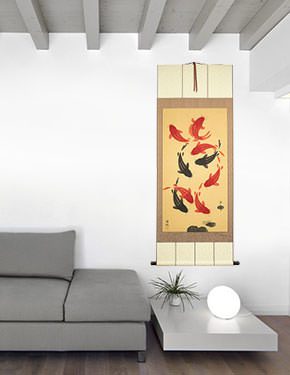 Koi Fish Wall Scroll living room view