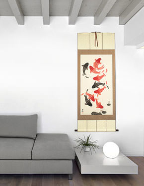 Koi Fish Wall Scroll living room view