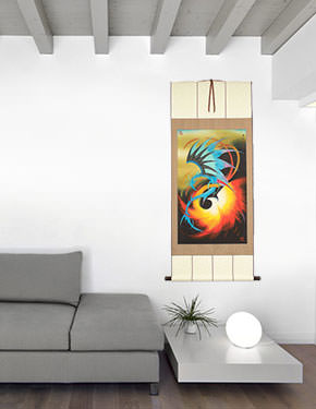Dragon and Phoenix Chinese Scroll living room view
