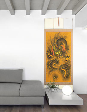 Flying Chinese Dragon - Extra-Large Chinese Scroll living room view
