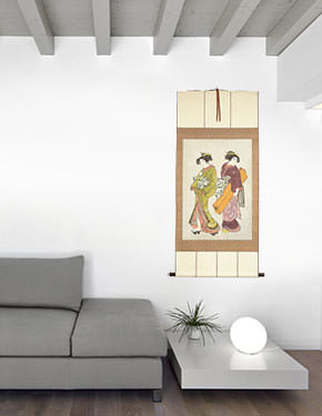 Beauties of the East Japanese Woodblock Repro Print Wall Scroll living room view