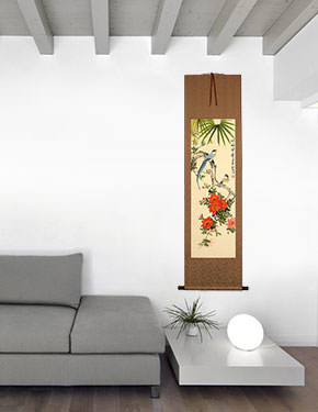 Birds and Flowers Wall Scroll living room view