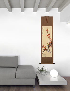 Birds and Flowers Wall Scroll living room view
