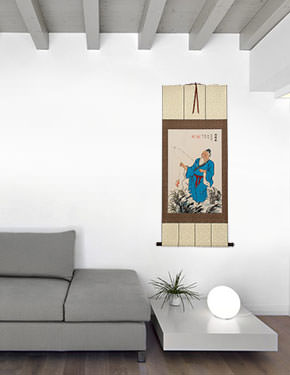 Old Sage Fishing Wall Scroll living room view