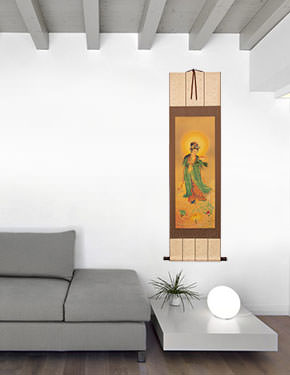 Samantabhadra Buddha Lotus Embrace - Giclee Print - Wall Scroll living room view