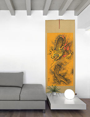 Flying Chinese Dragon - Chinese Scroll living room view