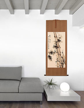 Step by Step Rising Bamboo - Chinese Painting Wall Scroll living room view