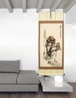 King of Heaven Li Jing of Chinese Mythology - Wall Scroll living room view