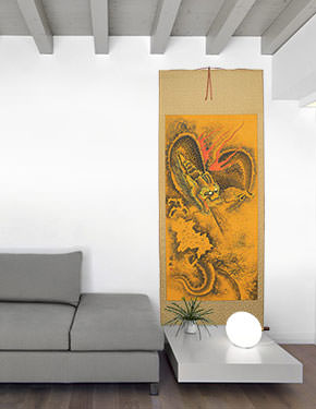 Flying Chinese Dragon - Very Large Chinese Scroll living room view