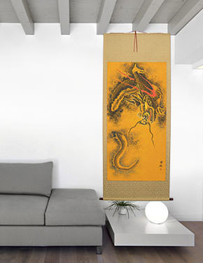 Flying Chinese Dragon - Very Large Chinese Scroll living room view