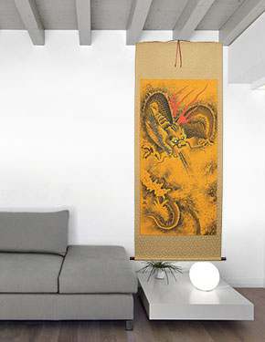 Flying Chinese Dragon - Huge Chinese Scroll living room view