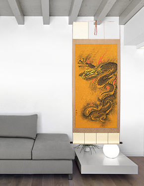 Coiled Flying Chinese Dragon - Extra-Large Wall Scroll living room view