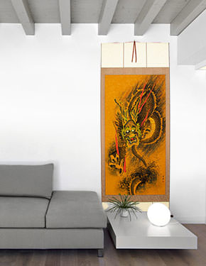 Flying Dragon - Extra-Large Chinese Wall Scroll living room view