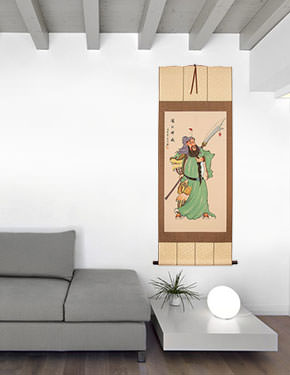 Guan Gong Warrior - Deluxe Wall Scroll living room view
