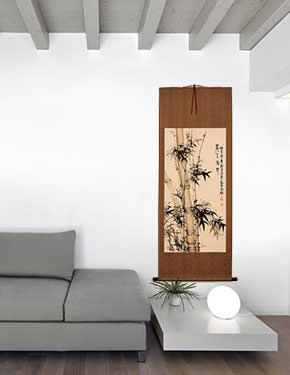 Rising Higher and Higher Bamboo - Chinese Painting Wall Scroll living room view