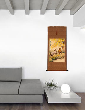 Horses at Riverside - Chinese Painting Scroll living room view