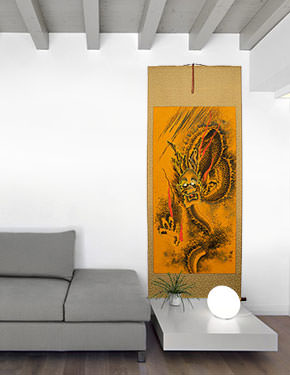 Amazing Flying Dragon - Extra-Large Chinese Wall Scroll living room view