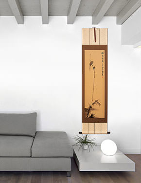 Shrike Perched in a Dead Tree - Hand-Painted Wall Scroll living room view