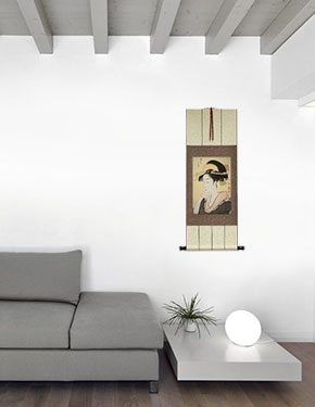 Geisha or Geigi - Japanese Woman Woodblock Print Repro - Wall Scroll living room view