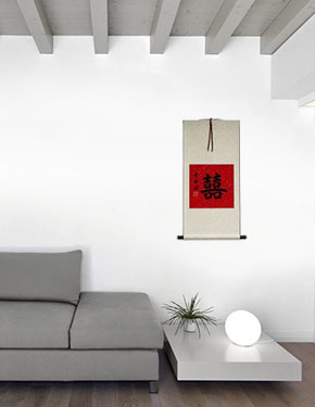 Double Happiness - Happy Marriage - Wall Scroll living room view