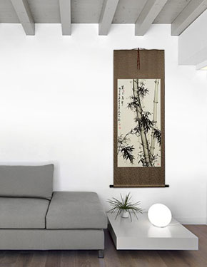 Chinese Bamboo Wall Scroll living room view