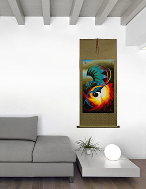 Chinese Dragon and Phoenix - Wall Scroll living room view