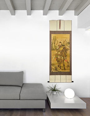 Warrior God Guan Gong on Horse - Print Wall Scroll living room view