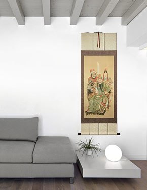 Three Brothers - Chinese Print Wall Scroll living room view
