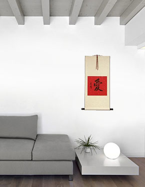 LOVE - Chinese / Japanese Calligraphy Wall Scroll living room view