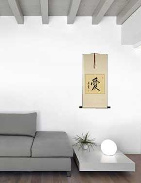 LOVE - Japanese / Chinese Calligraphy Scroll living room view