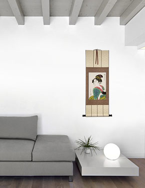 Naniwaya Okita - Japanese Woman Woodblock Print Repro - Wall Scroll living room view