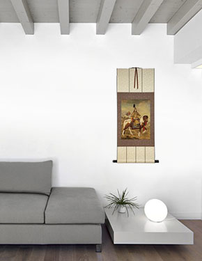 The Qianlong Emperor in Ceremonial Armor on Horseback - Print Reproduction Wall Scroll living room view