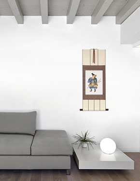 The Noble Archer Warrior - Japanese Woodblock Print Repro - Wall Scroll living room view