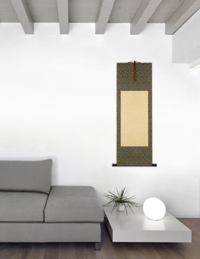 Blank Tan/Green Asian Scroll living room view
