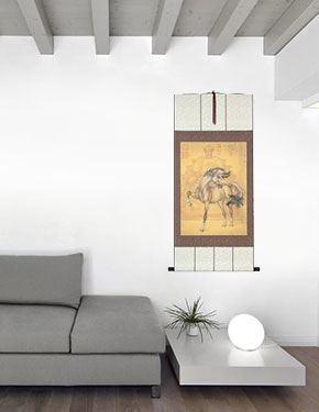 Emperor Huangdi Horse Print - Wall Scroll living room view
