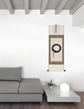 Authentic Japanese Enso Character - Wall Scroll living room view