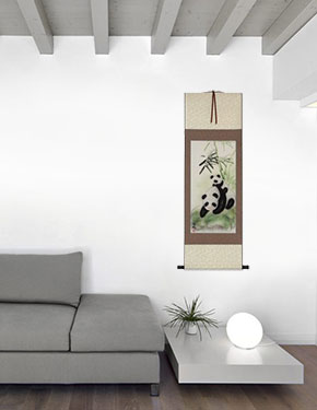 Chinese Panda Bears Wall Scroll living room view