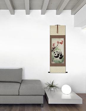 Panda Bears - Chinese Wall Scroll Painting living room view