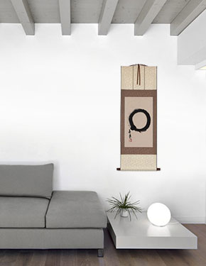 Hand Painted Japanese Enso Symbol - Wall Scroll living room view